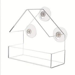 Prozorna krmilnica za ptice s priseski za okno