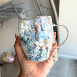 Termo skodelica z modrimi cvetovi v notranjosti - 300 ml