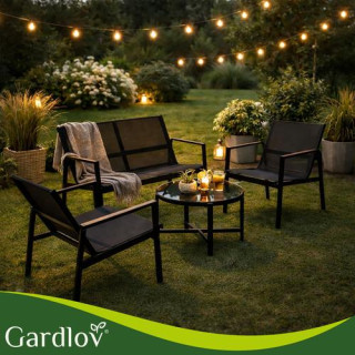 Črno vrtno pohištvo - miza, stoli, kavč