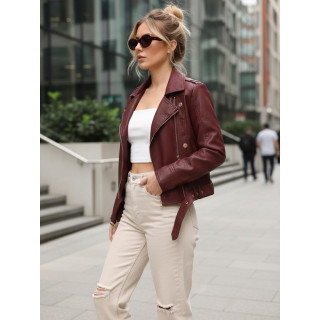 Bordo ženska usnjena jakna s pasom TY5640