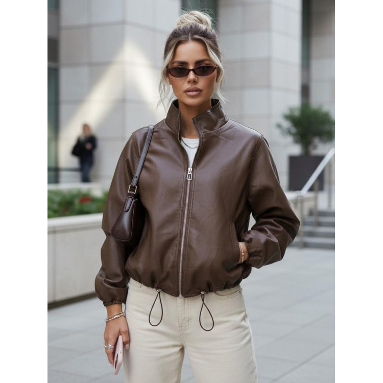 Ženska rjava usnjena bomber jakna TY5596