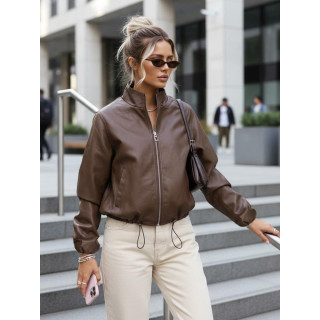 Ženska rjava usnjena bomber jakna TY5596