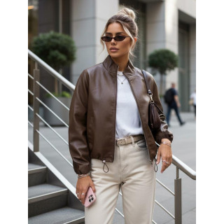 Ženska rjava usnjena bomber jakna TY5596