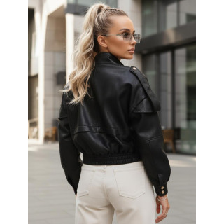 Črna ženska usnjena jakna s stoječim ovratnikom TY5646
