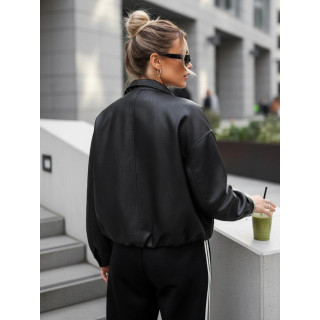 Črna usnjena jakna z visokim ovratnikom TY5651