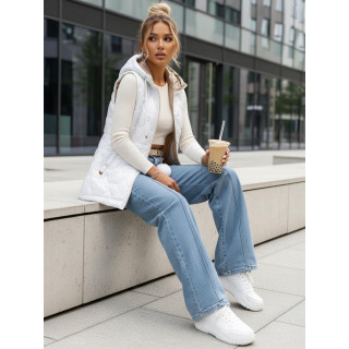 Ženski beli puhovni brezrokavnik s kapuco TY5614