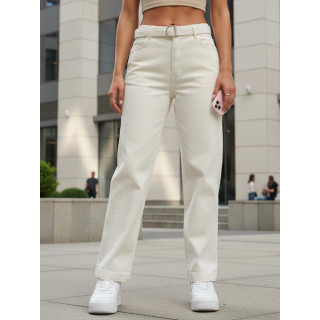 Krem ženske kavbojke s pasom UY2914