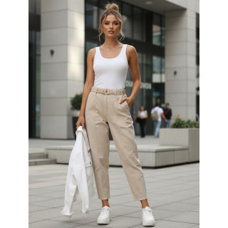 Bež ženske kavbojke mom fit s pasom UY2917