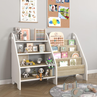 Otroška Montessori knjižnica + polica 2v1 - bela + hrast