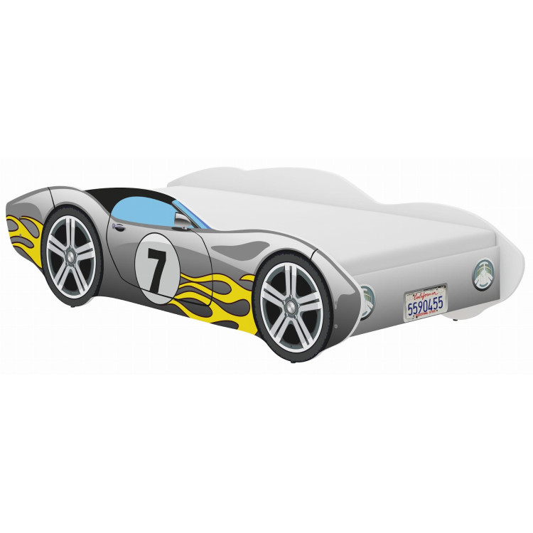 Siva otroška postelja avto CORVETTA s plameni - 140x70