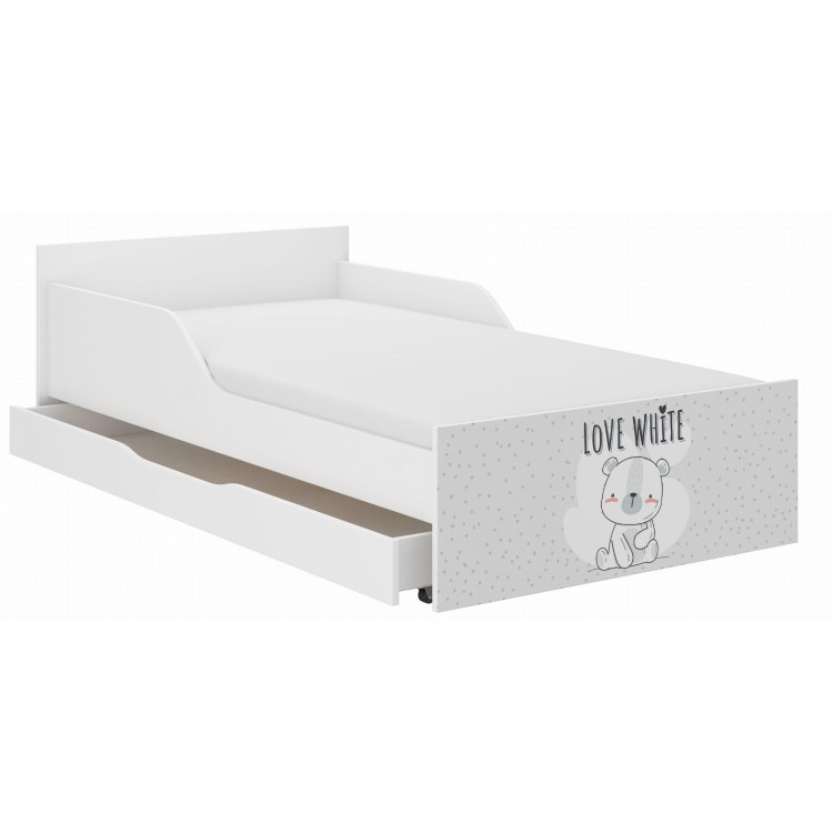 Otroška postelja PUFF s predalom - 180x90 BELI MEDVED