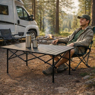 Zložljiva črna kamping miza s torbo - 95x55 cm