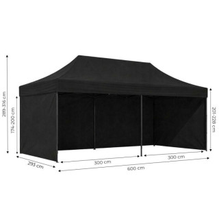 Črn samozložljiv vrtni šotor - 3x6 m