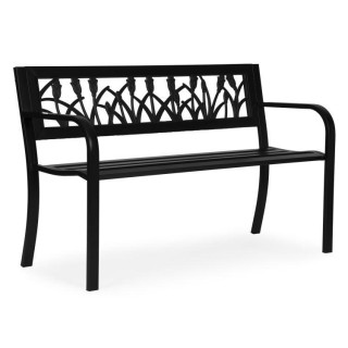 Vrtna kovinska klop z okrasnim naslonjalom