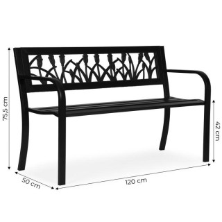 Vrtna kovinska klop z okrasnim naslonjalom