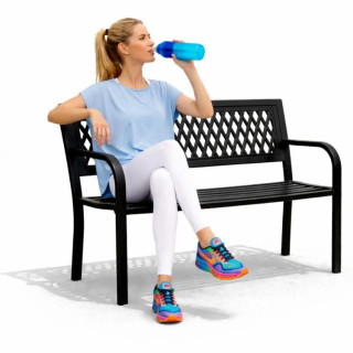 Kovinska vrtna klop z odprtim naslonjalom