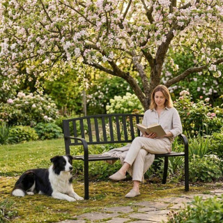 Vrtna kovinska klop z naslonjalom