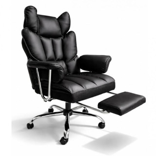 Črn usnjen pisarniški stol z naslonom za noge