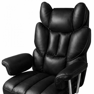 Črn usnjen pisarniški stol z naslonom za noge