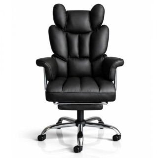 Črn usnjen pisarniški stol z naslonom za noge
