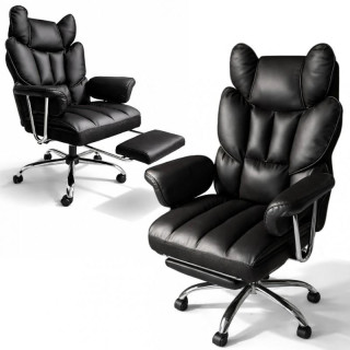 Črn usnjen pisarniški stol z naslonom za noge