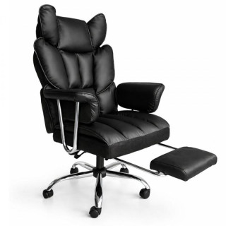 Črn usnjen pisarniški stol z naslonom za noge