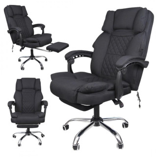 Črn pisarniški stol iz blaga z naslonom za noge