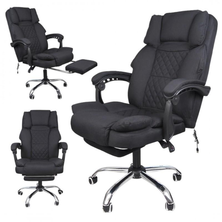 Črn pisarniški stol iz blaga z naslonom za noge