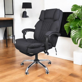 Črn pisarniški stol iz blaga z naslonom za noge