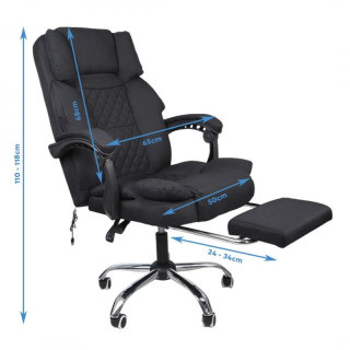 Črn pisarniški stol iz blaga z naslonom za noge