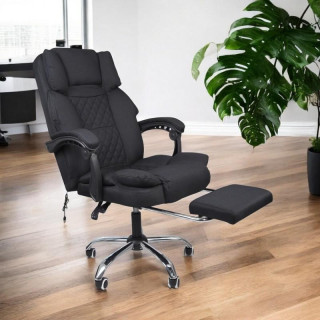 Črn pisarniški stol iz blaga z naslonom za noge