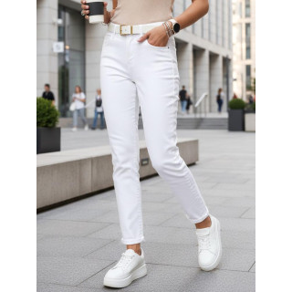 Bele ženske kavbojke mom fit s pasom UY2924