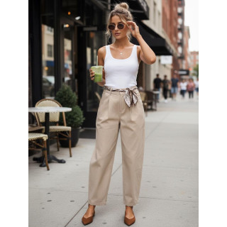 Temno bež bombažne ženske hlače UY2902