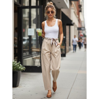 Temno bež bombažne ženske hlače UY2902