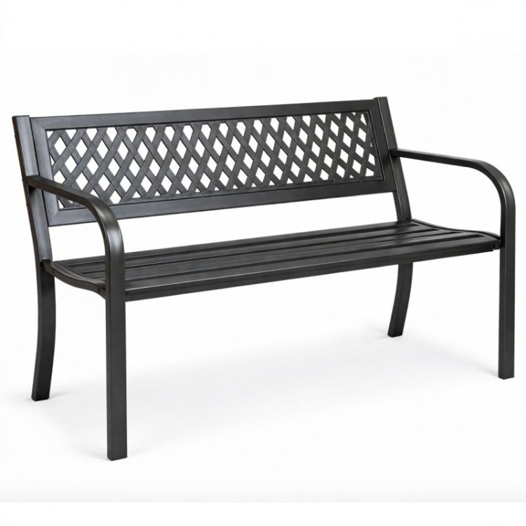 Črna kovinska vrtna klop z naslonjalom