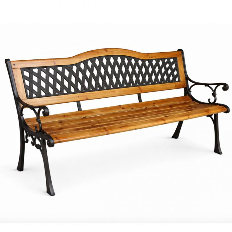 Vrtna klop iz kovine in lesa z naslonjalom