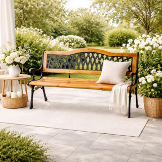 Vrtna klop iz kovine in lesa z naslonjalom