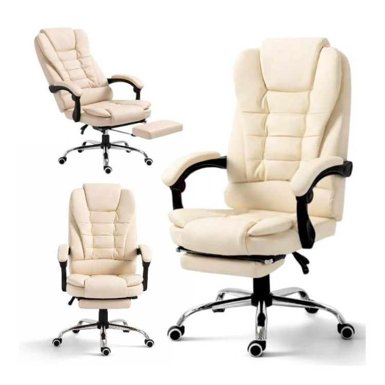 Usnjen kremni pisarniški stol z naslonom za noge