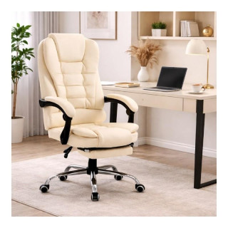 Usnjen kremni pisarniški stol z naslonom za noge