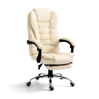 Usnjen kremni pisarniški stol z naslonom za noge