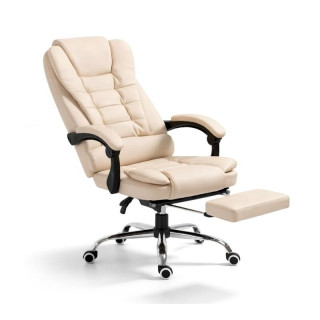 Usnjen kremni pisarniški stol z naslonom za noge