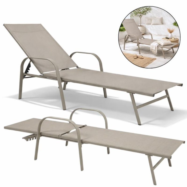 Bež vrtni ležalnik z nastavljivim naslonjalom