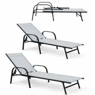 Črno-siv vrtni ležalnik z nastavljivim naslonjalom