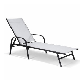 Črno-siv vrtni ležalnik z nastavljivim naslonjalom
