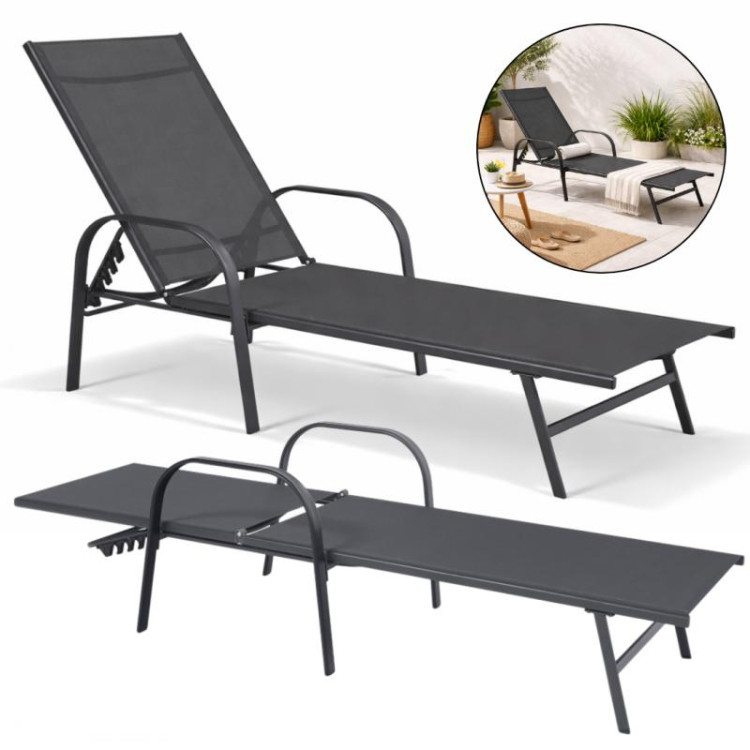 Temno siv vrtni ležalnik z nastavljivim naslonjalom