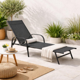 Temno siv vrtni ležalnik z nastavljivim naslonjalom
