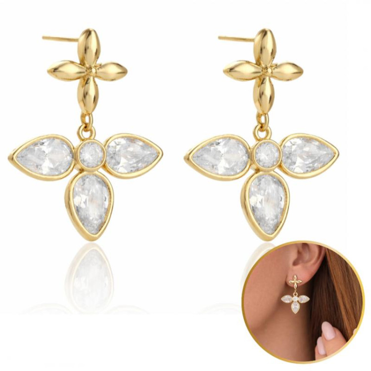 Pozlačeni ženski uhani s cirkoni