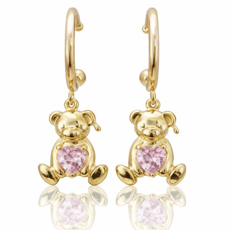 Ženski uhani z medvedkom z roza srcem