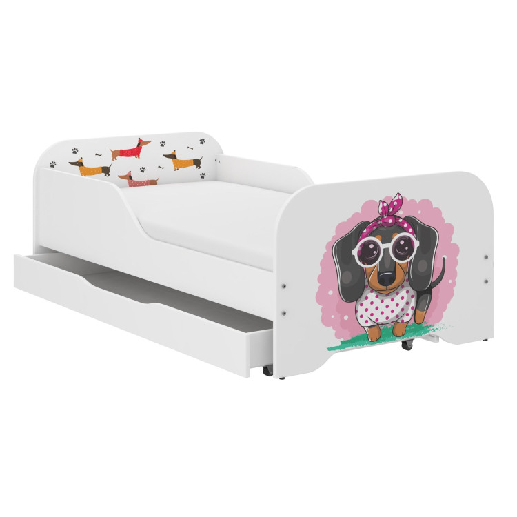 Otroška postelja MIKI s predalom - 160x80 SWEET DACHSHUND