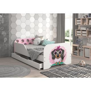 Otroška postelja MIKI s predalom - 160x80 PINK BADGER